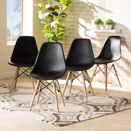 Baxton Studio Jaspen Modern Black Plastic and Oak Brown Finished Wood Dining Chair Set , PK4 192-4PC-12018-ZORO